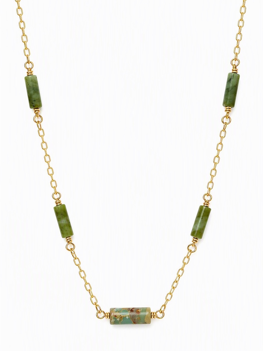 Gold South Jade and dyed lapis necklace